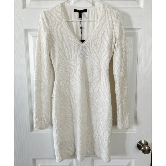 BCBG MaxAzria White XS Morris Dress V-neck Strechy Sequined Night Out Dress NWT - Picture 4 of 16